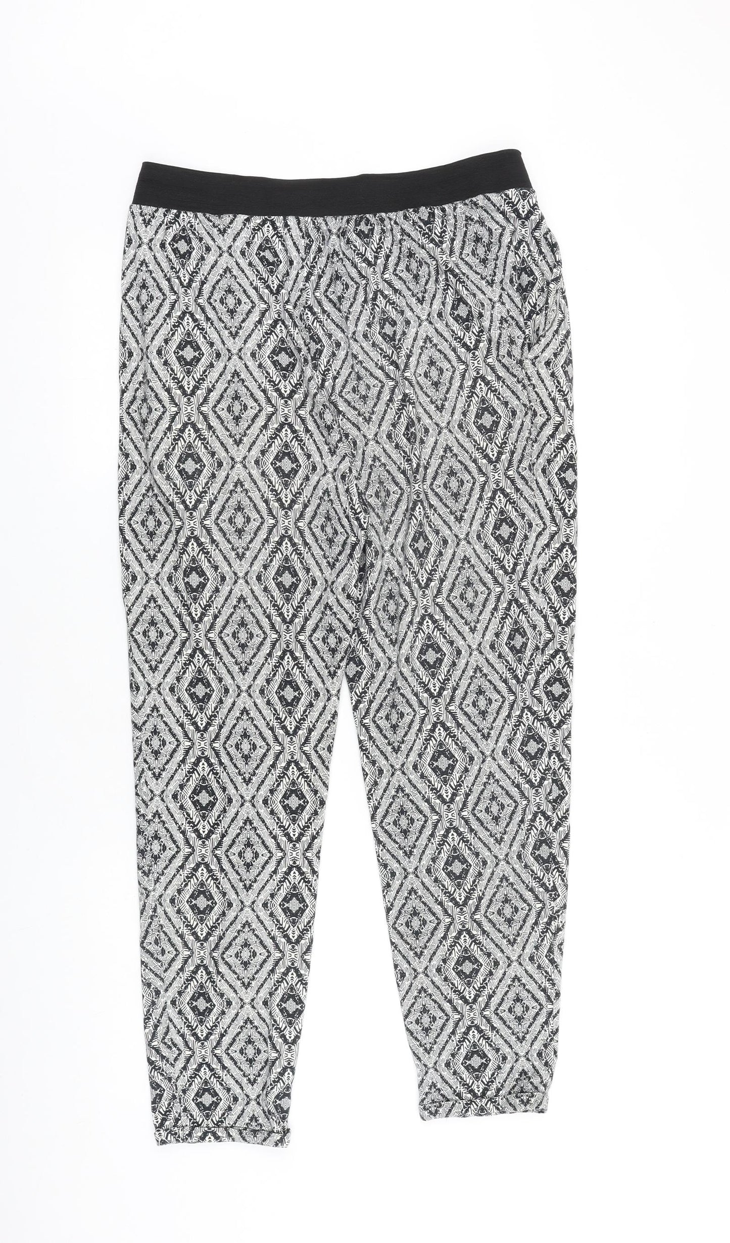 New Look Womens Blue Geometric Viscose Harem Trousers Size 12 L26 in Regular
