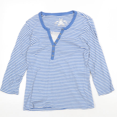 TU Womens Blue Striped 100% Cotton Basic Blouse Size 12 Henley