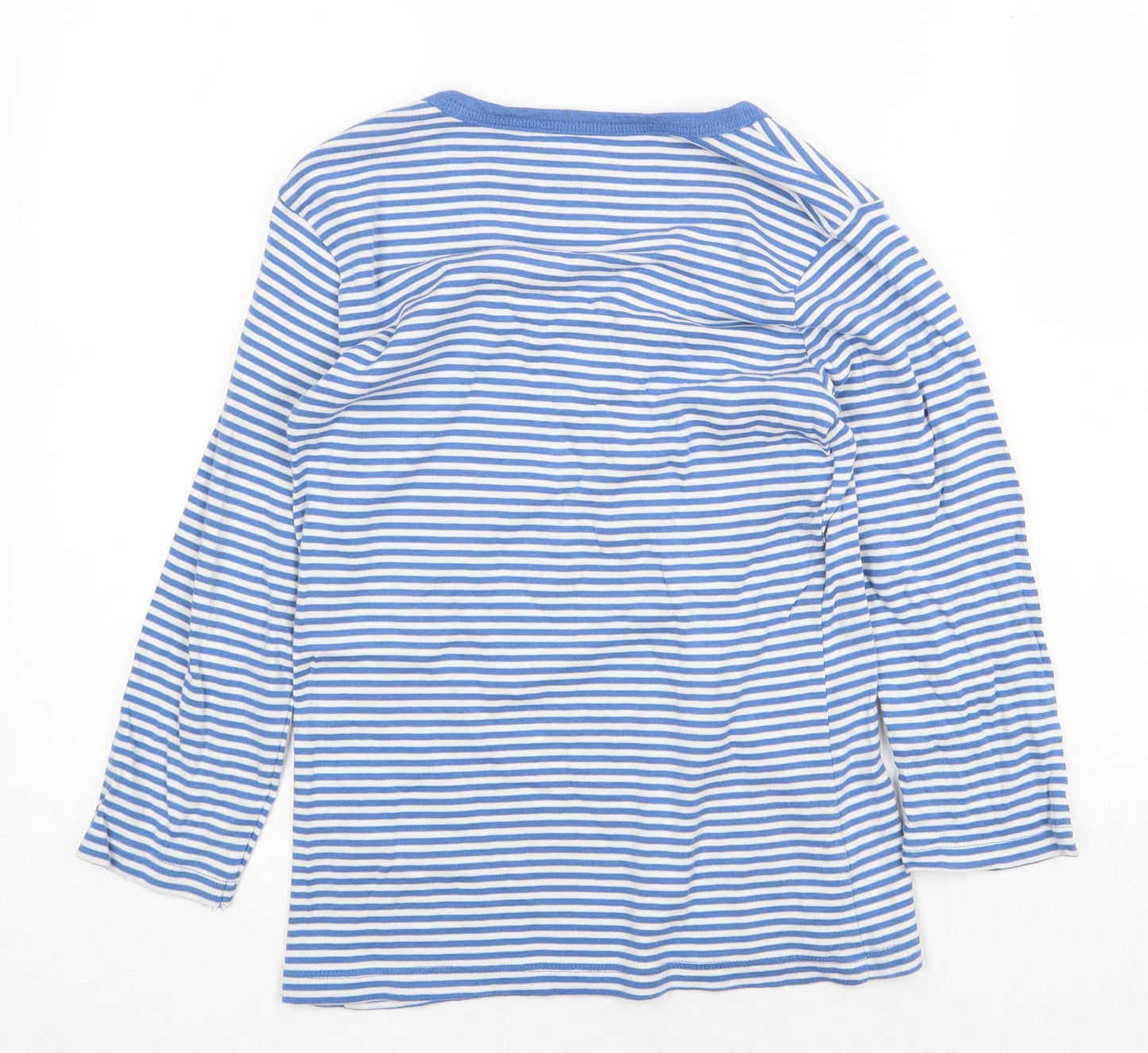TU Womens Blue Striped 100% Cotton Basic Blouse Size 12 Henley
