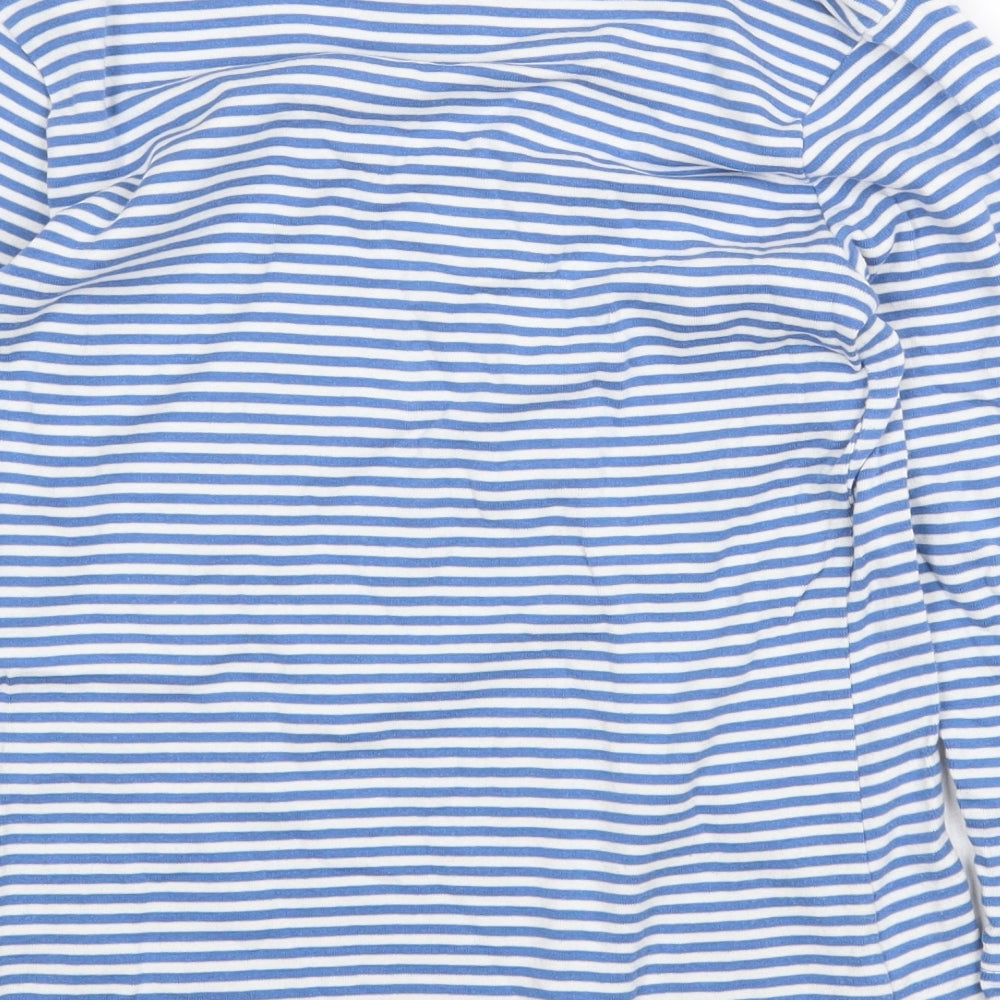 TU Womens Blue Striped 100% Cotton Basic Blouse Size 12 Henley