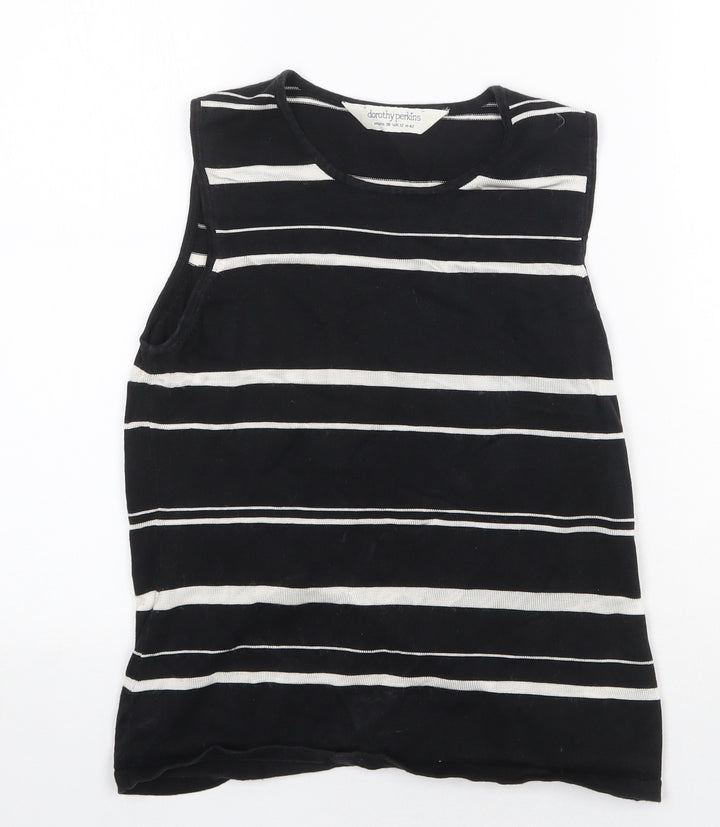 Dorothy Perkins Womens Black Round Neck Striped Cotton Vest Jumper Size 12