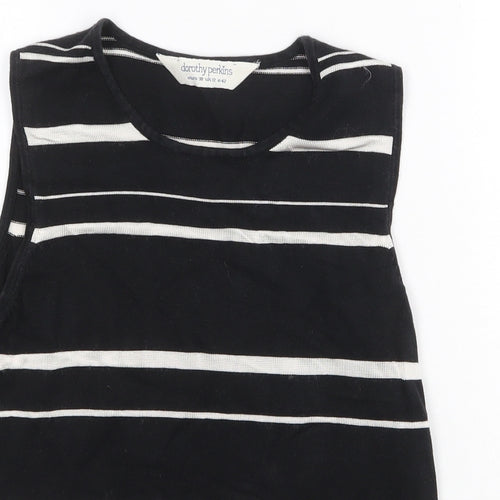 Dorothy Perkins Womens Black Round Neck Striped Cotton Vest Jumper Size 12