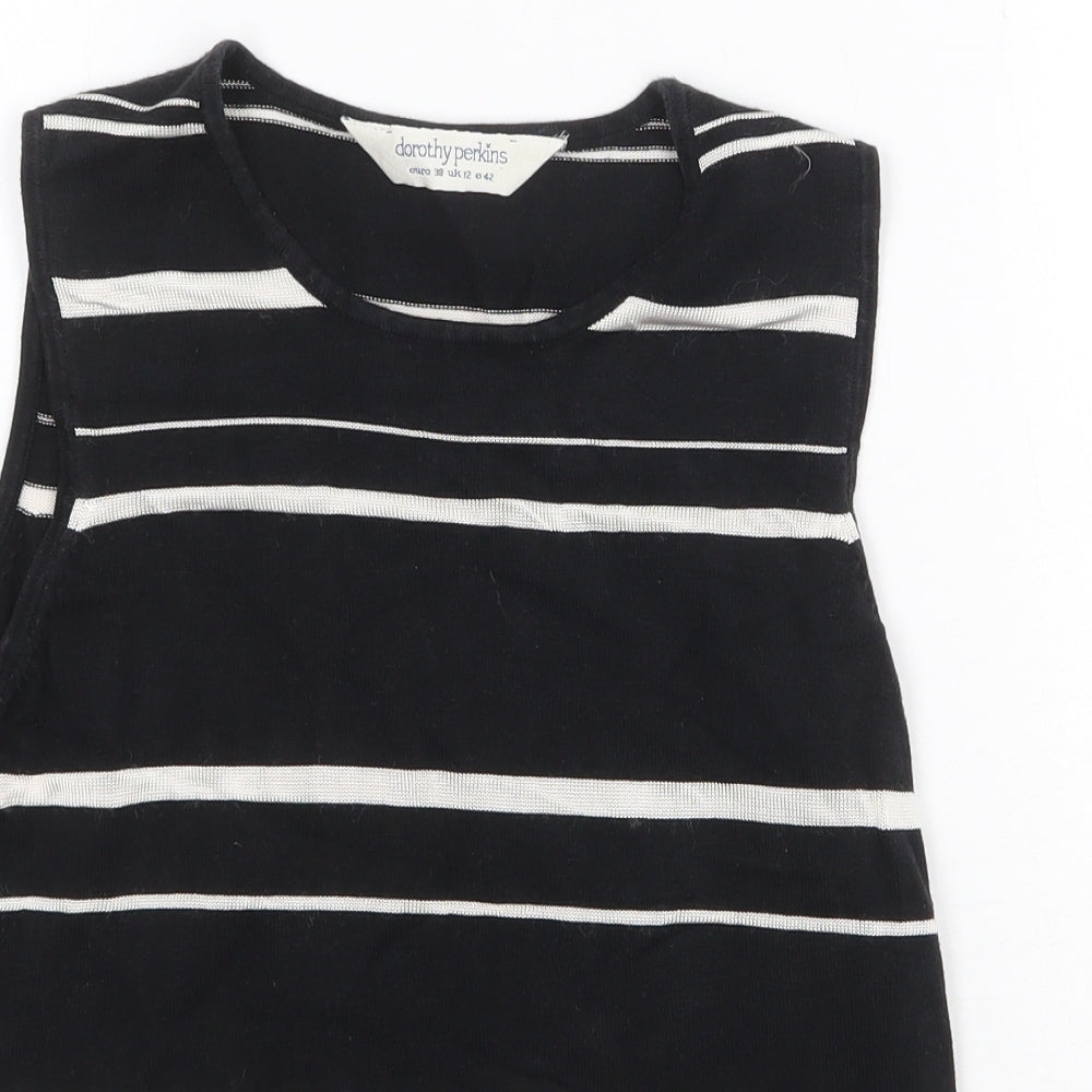Dorothy Perkins Womens Black Round Neck Striped Cotton Vest Jumper Size 12