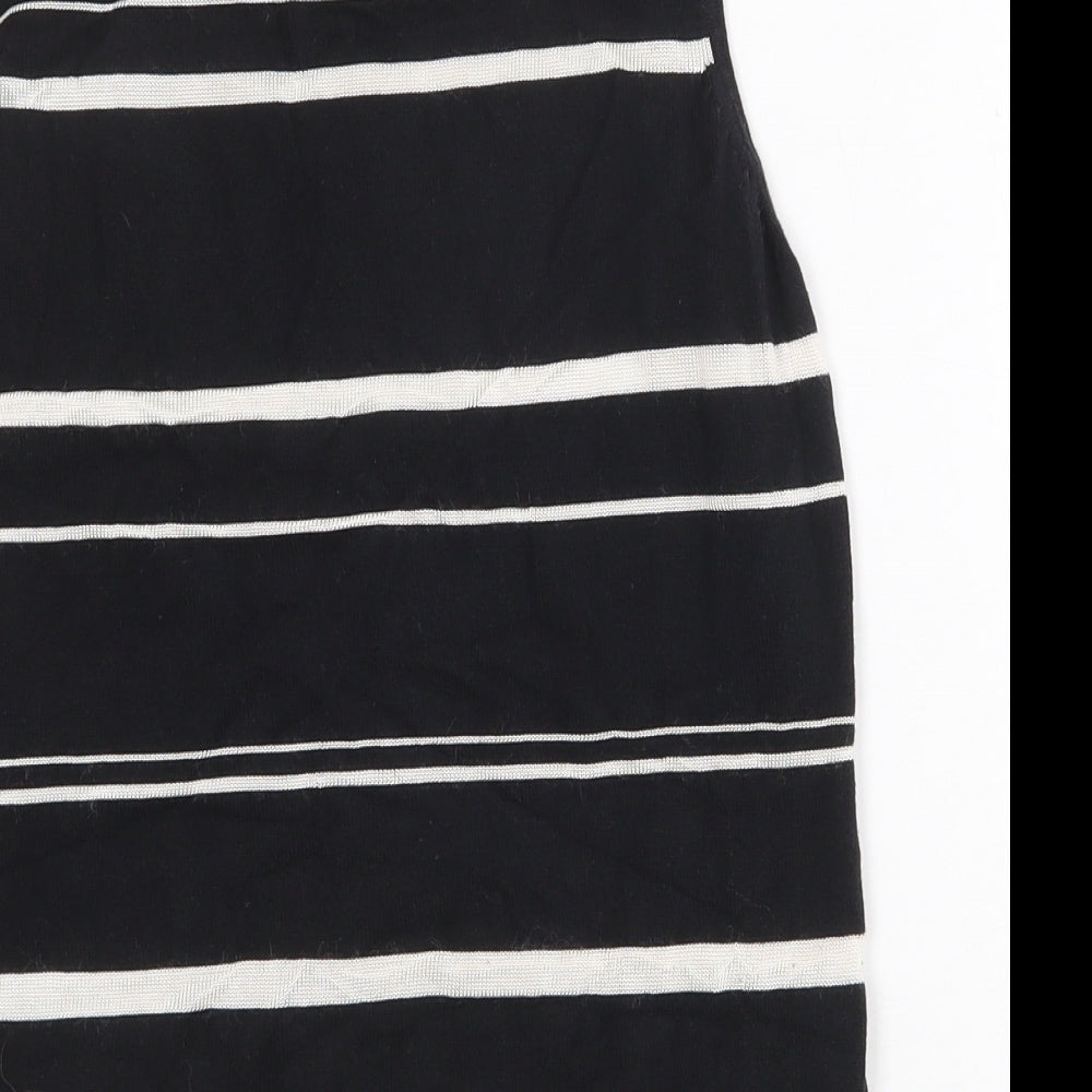Dorothy Perkins Womens Black Round Neck Striped Cotton Vest Jumper Size 12