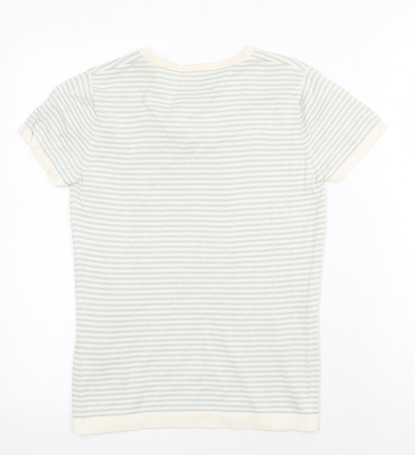 Hawkshead Womens Green Striped Silk Basic T-Shirt Size 12 Scoop Neck
