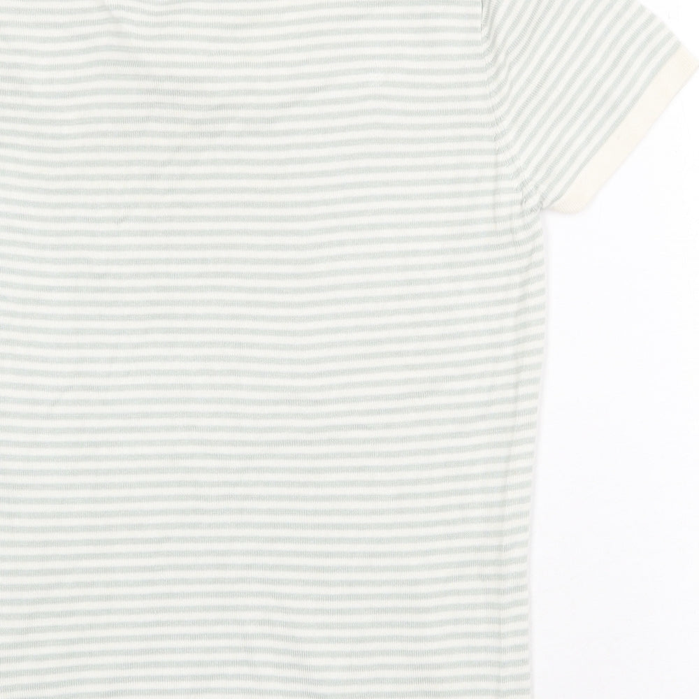 Hawkshead Womens Green Striped Silk Basic T-Shirt Size 12 Scoop Neck