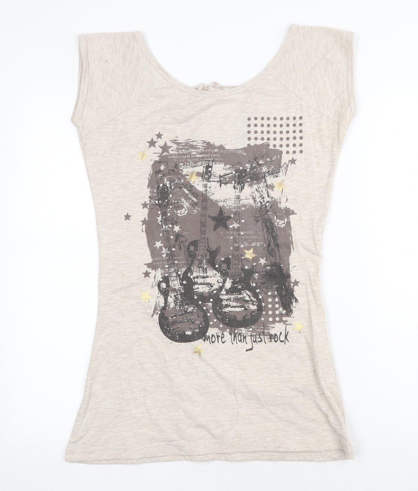 Logo Womens Beige Cotton Tunic T-Shirt Size 14 Scoop Neck - More Than Just Rock