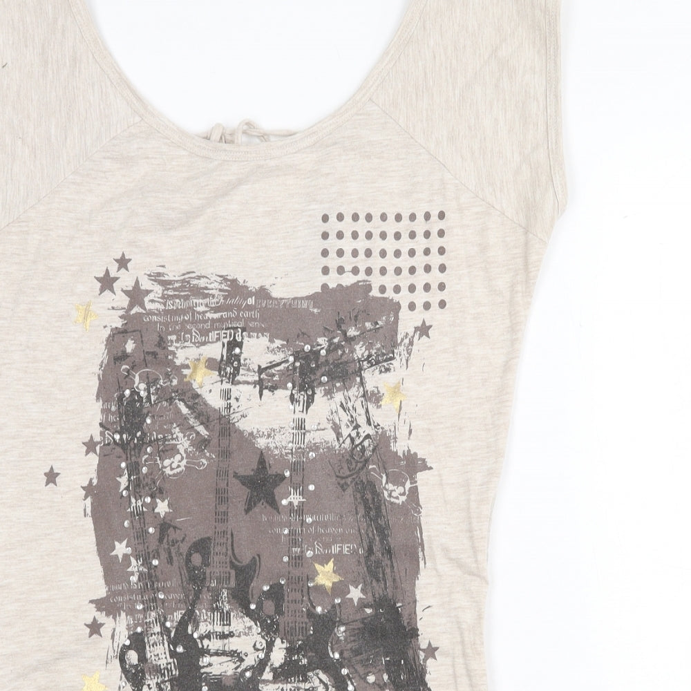 Logo Womens Beige Cotton Tunic T-Shirt Size 14 Scoop Neck - More Than Just Rock