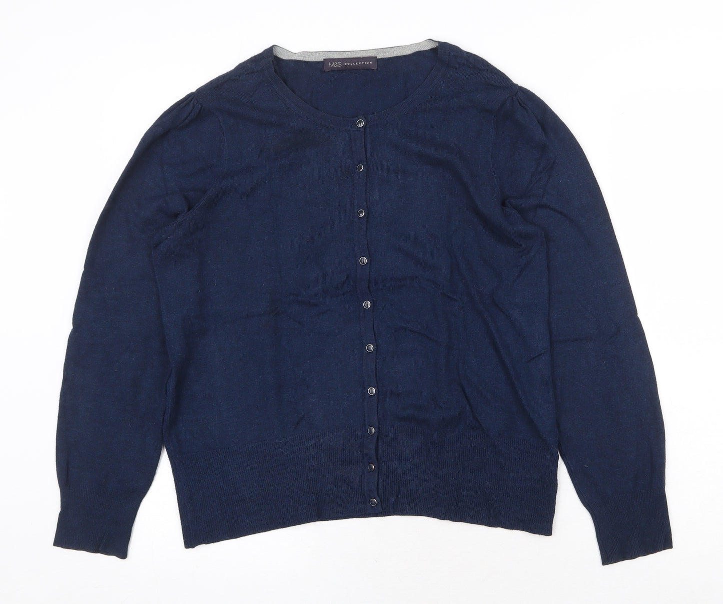 Marks and Spencer Womens Blue Scoop Neck Viscose Cardigan Jumper Size 12