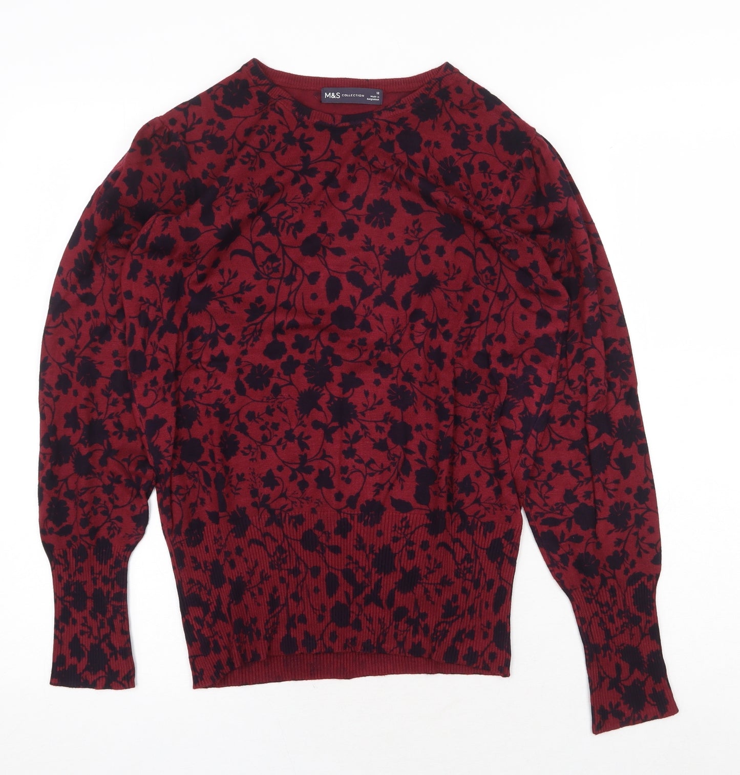 Marks and Spencer Womens Red Boat Neck Floral Viscose Pullover Jumper Size 12