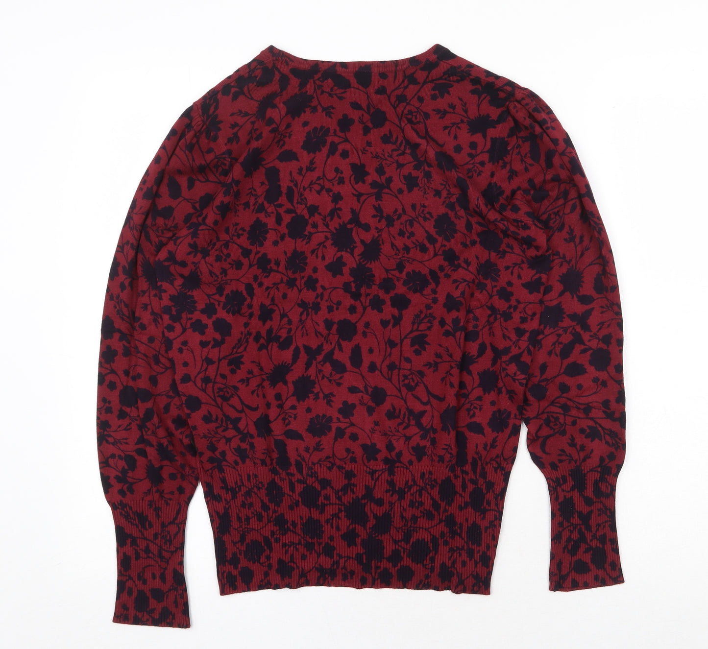 Marks and Spencer Womens Red Boat Neck Floral Viscose Pullover Jumper Size 12