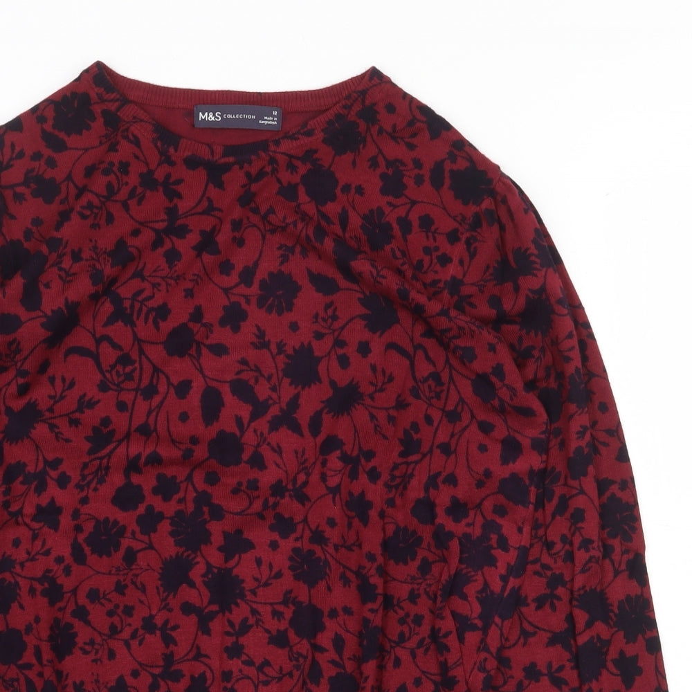 Marks and Spencer Womens Red Boat Neck Floral Viscose Pullover Jumper Size 12