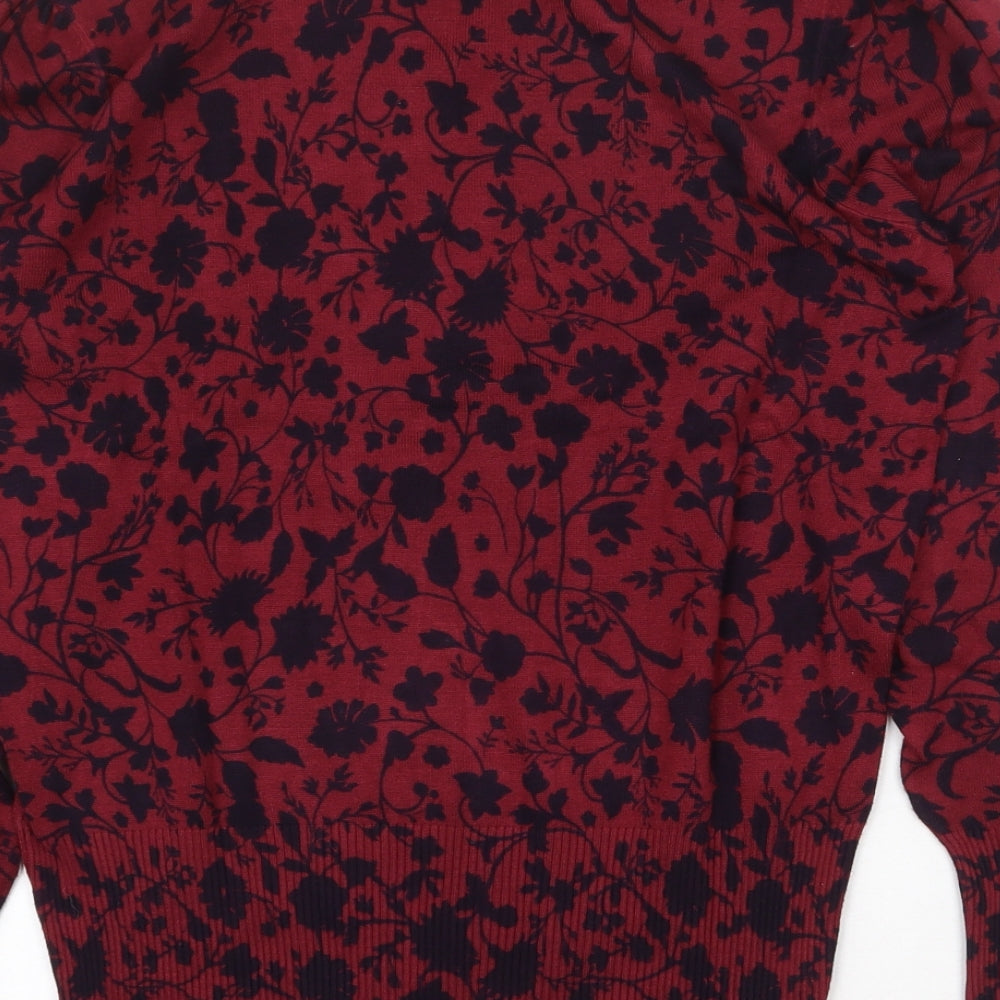 Marks and Spencer Womens Red Boat Neck Floral Viscose Pullover Jumper Size 12