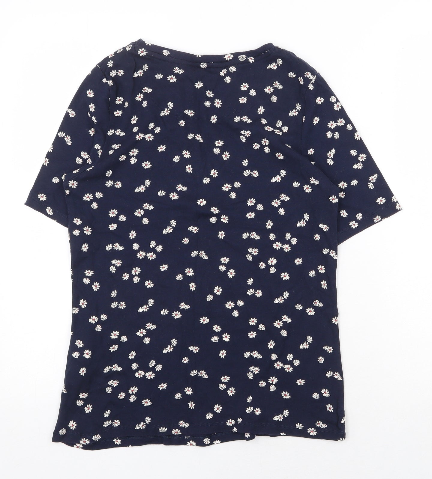 Marks and Spencer Womens Blue Fair Isle Cotton Basic T-Shirt Size 14 Round Neck
