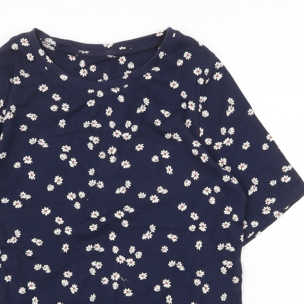 Marks and Spencer Womens Blue Fair Isle Cotton Basic T-Shirt Size 14 Round Neck