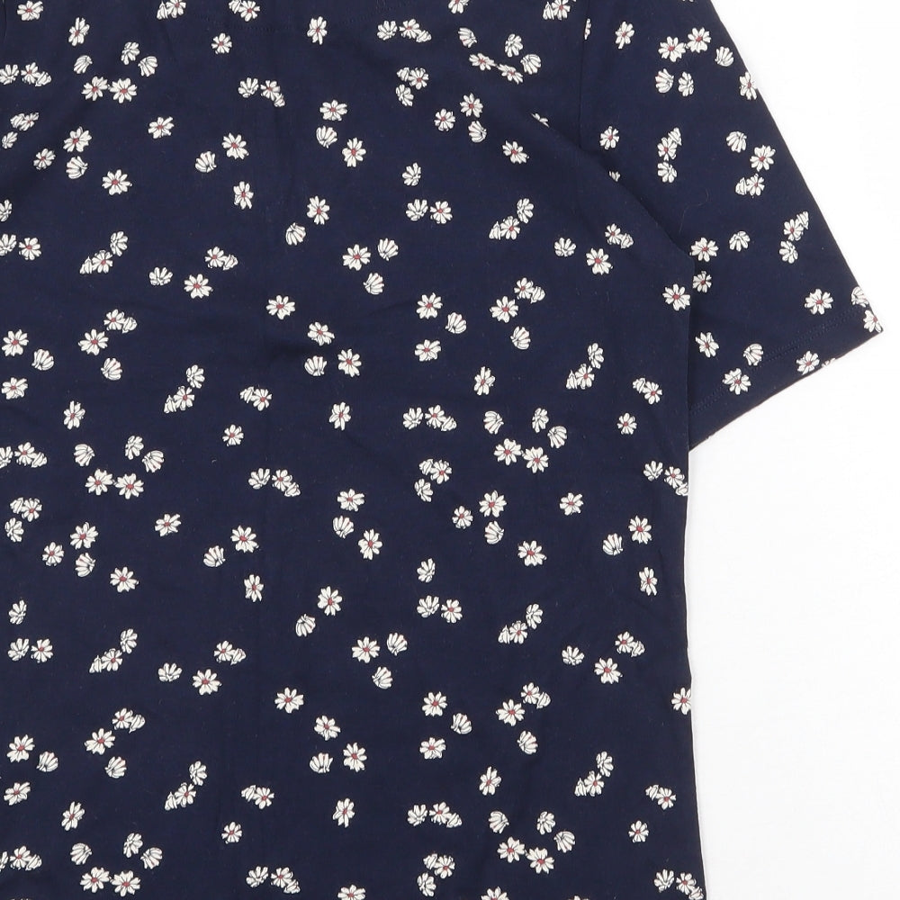 Marks and Spencer Womens Blue Fair Isle Cotton Basic T-Shirt Size 14 Round Neck