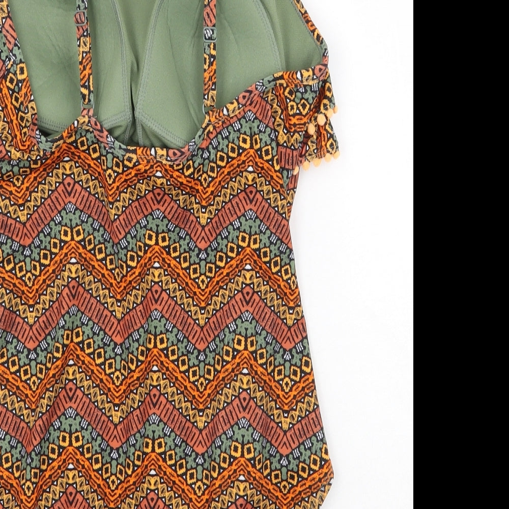 Primark Womens Orange Geometric Polyester One Piece Size 14