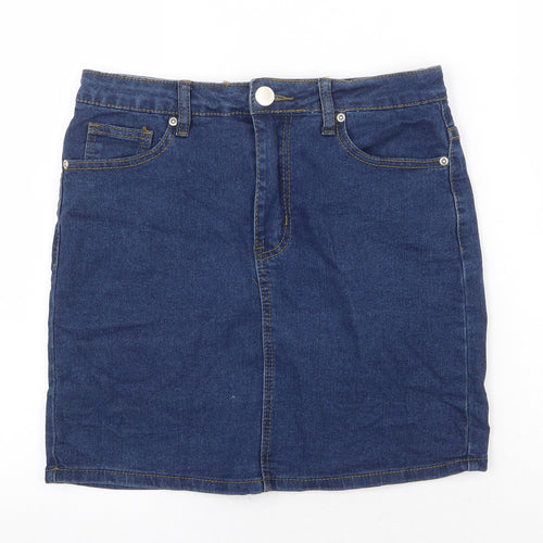 Boohoo Womens Blue Cotton Bandage Skirt Size 10 Zip