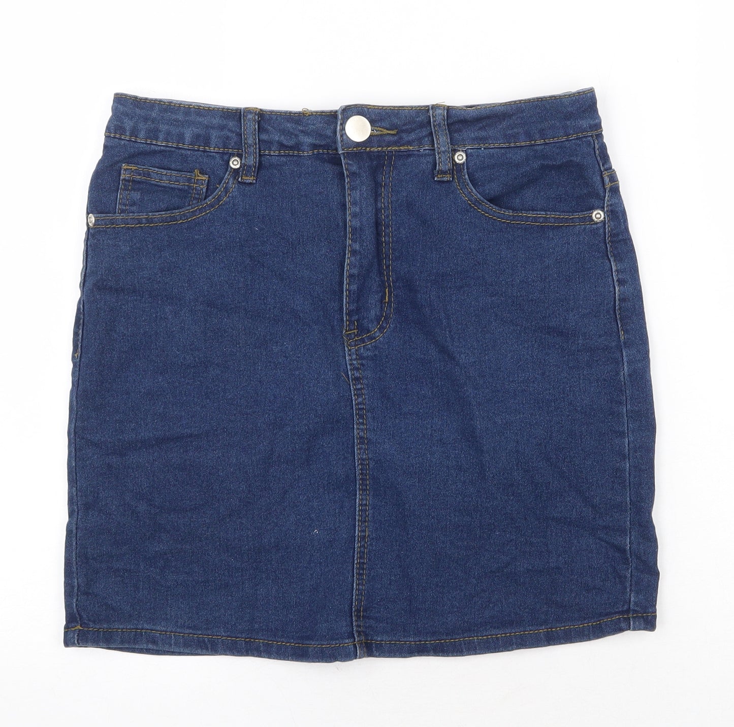 Boohoo Womens Blue Cotton Bandage Skirt Size 10 Zip