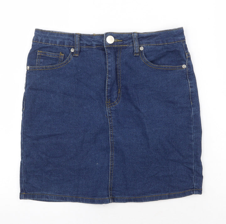 Boohoo Womens Blue Cotton Bandage Skirt Size 10 Zip