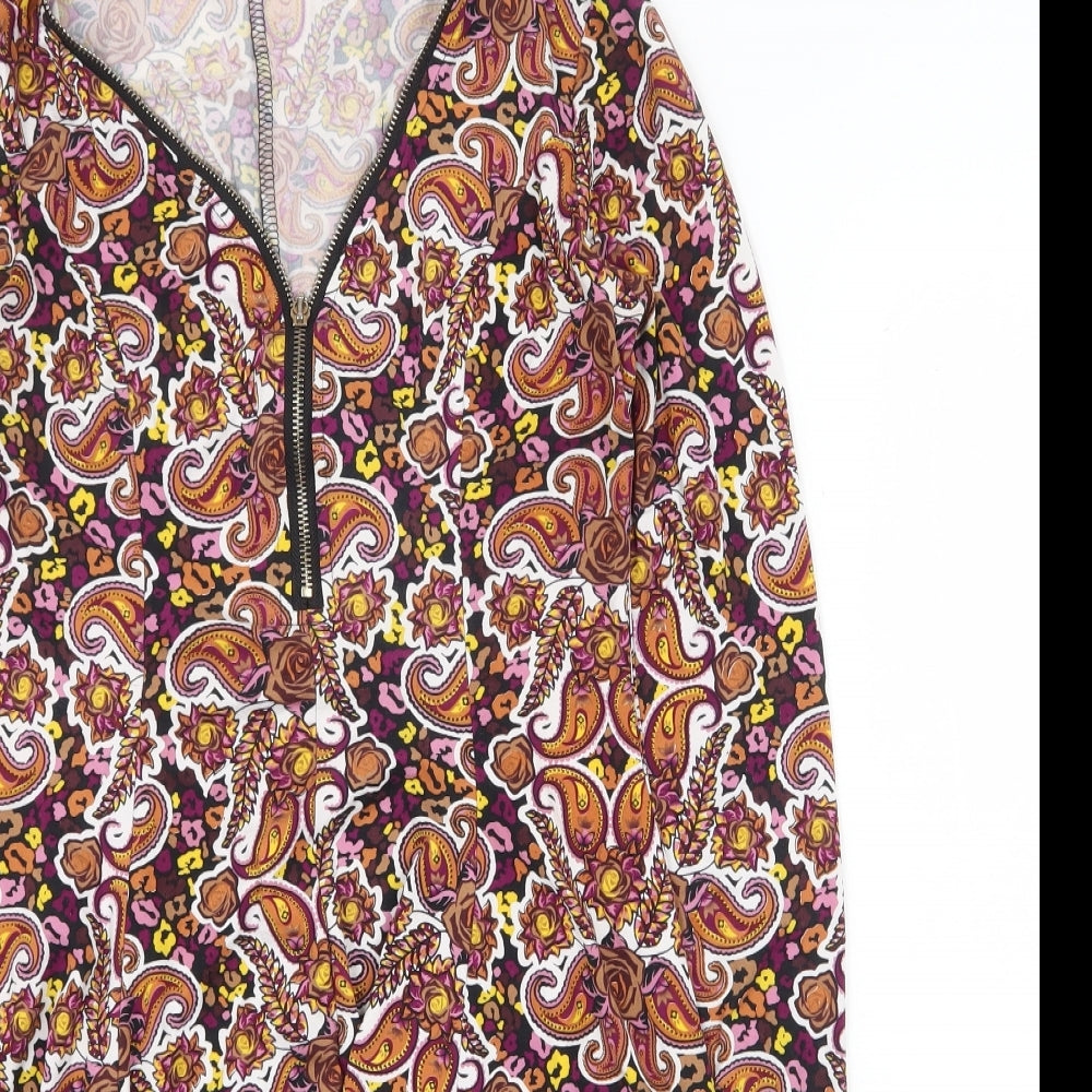 QED London Womens Multicoloured Paisley Polyester A-Line Size 10 V-Neck Zip