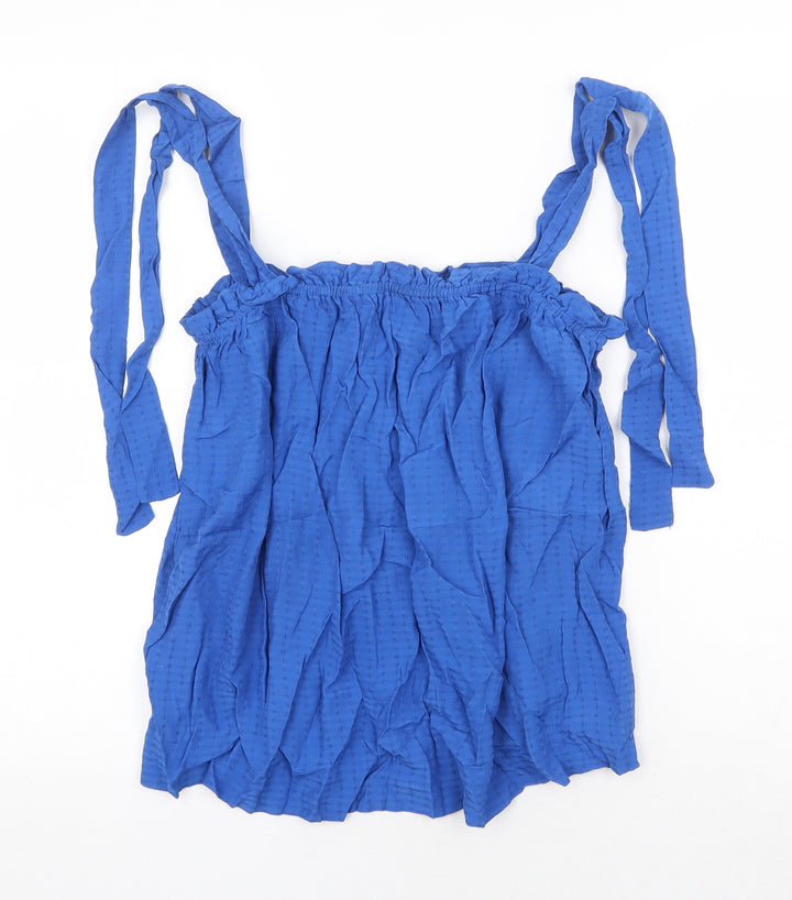 H&M Womens Blue Viscose Basic Tank Size M Square Neck