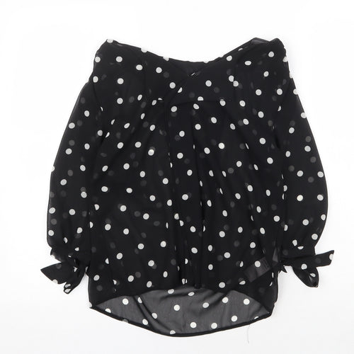 New Look Womens Black Polka Dot Polyester Basic Blouse Size 8 Boat Neck