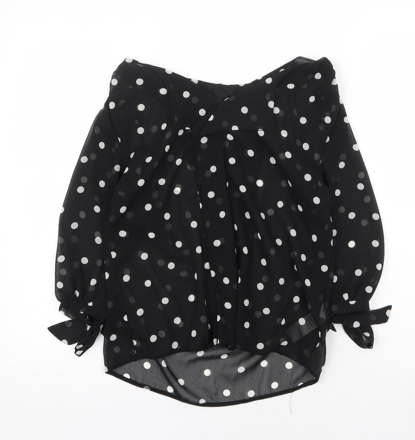New Look Womens Black Polka Dot Polyester Basic Blouse Size 8 Boat Neck