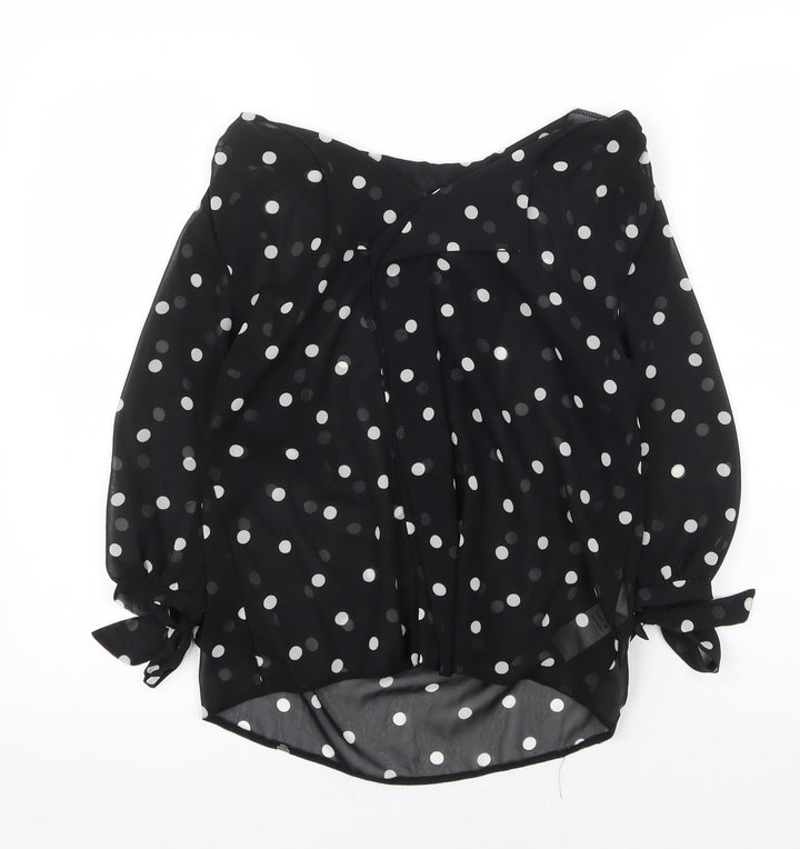New Look Womens Black Polka Dot Polyester Basic Blouse Size 8 Boat Neck