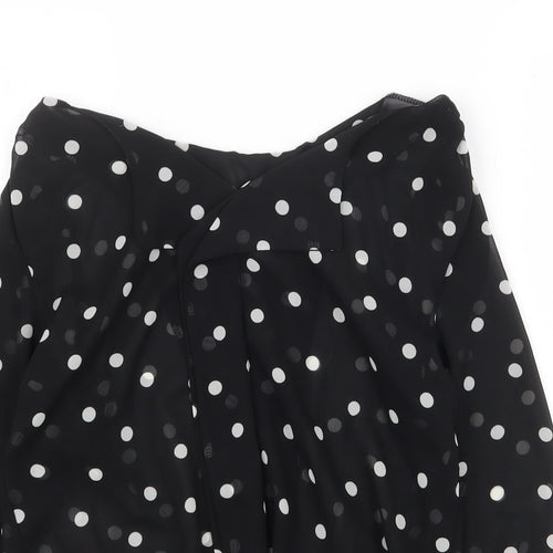New Look Womens Black Polka Dot Polyester Basic Blouse Size 8 Boat Neck