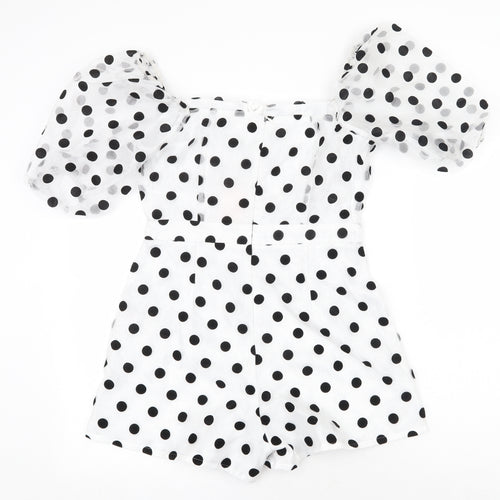 Missguided Womens White Polka Dot Polyester Playsuit One-Piece Size 8 Zip
