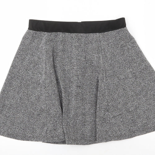 H&M Womens Grey Geometric Polyester Skater Skirt Size M Zip