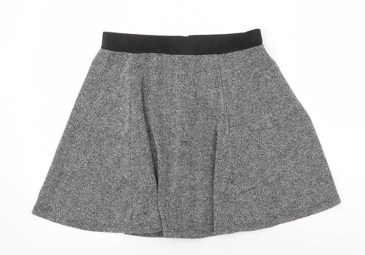 H&M Womens Grey Geometric Polyester Skater Skirt Size M Zip