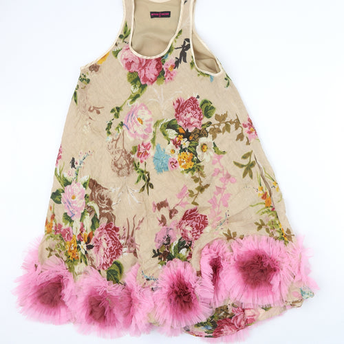 Butler & Wilson Womens Beige Floral Viscose Tank Dress Size M Scoop Neck Pullover - 3D Flower Detail