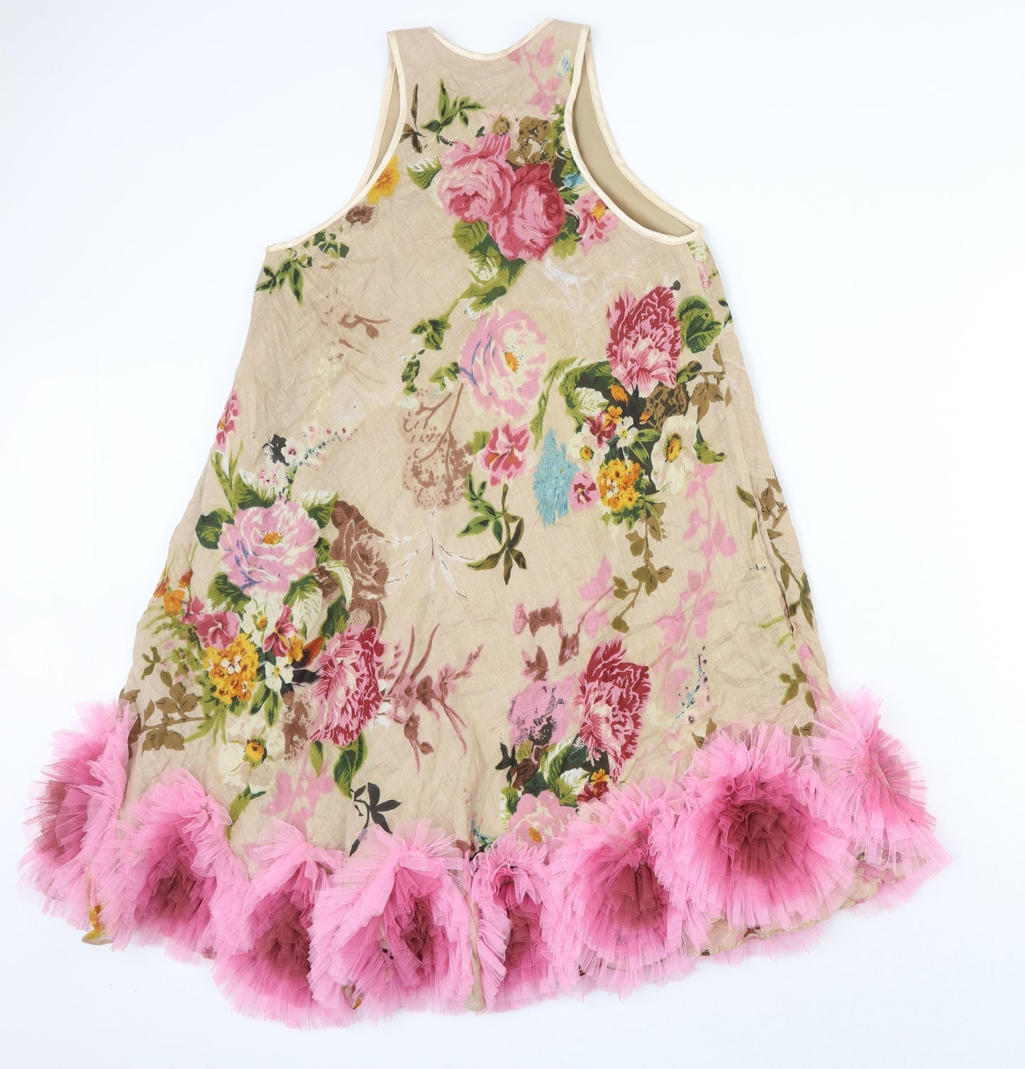 Butler & Wilson Womens Beige Floral Viscose Tank Dress Size M Scoop Neck Pullover - 3D Flower Detail