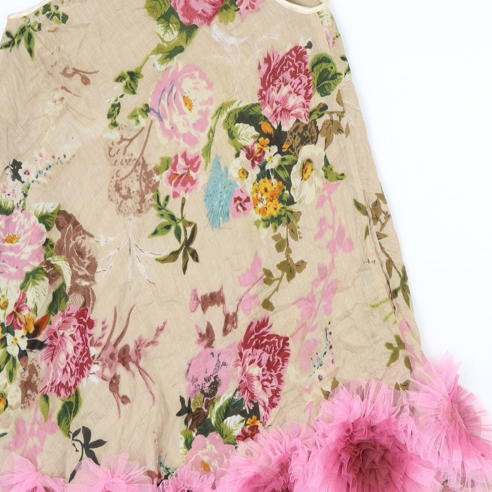 Butler & Wilson Womens Beige Floral Viscose Tank Dress Size M Scoop Neck Pullover - 3D Flower Detail