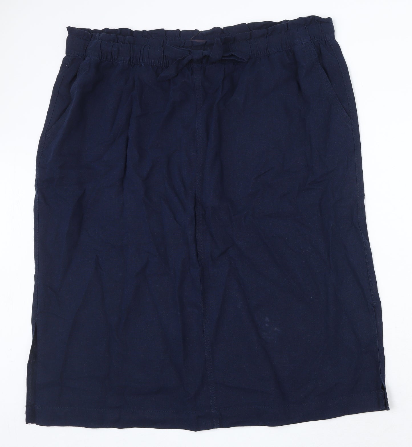 Marks and Spencer Womens Blue Linen A-Line Skirt Size 22 Tie
