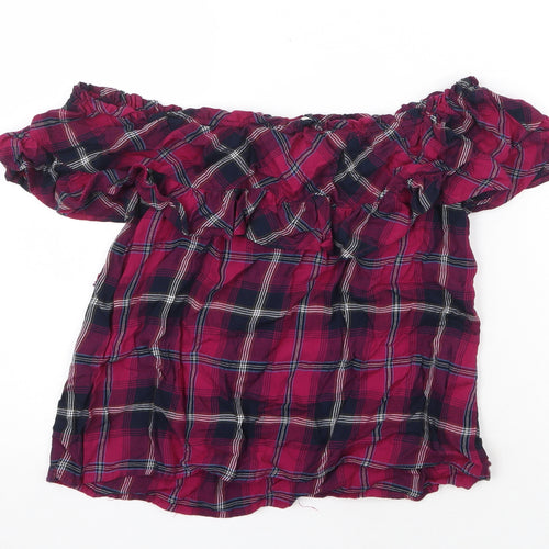 Stradivarius Womens Purple Plaid Viscose Basic Blouse Size M Off the Shoulder - Bardot