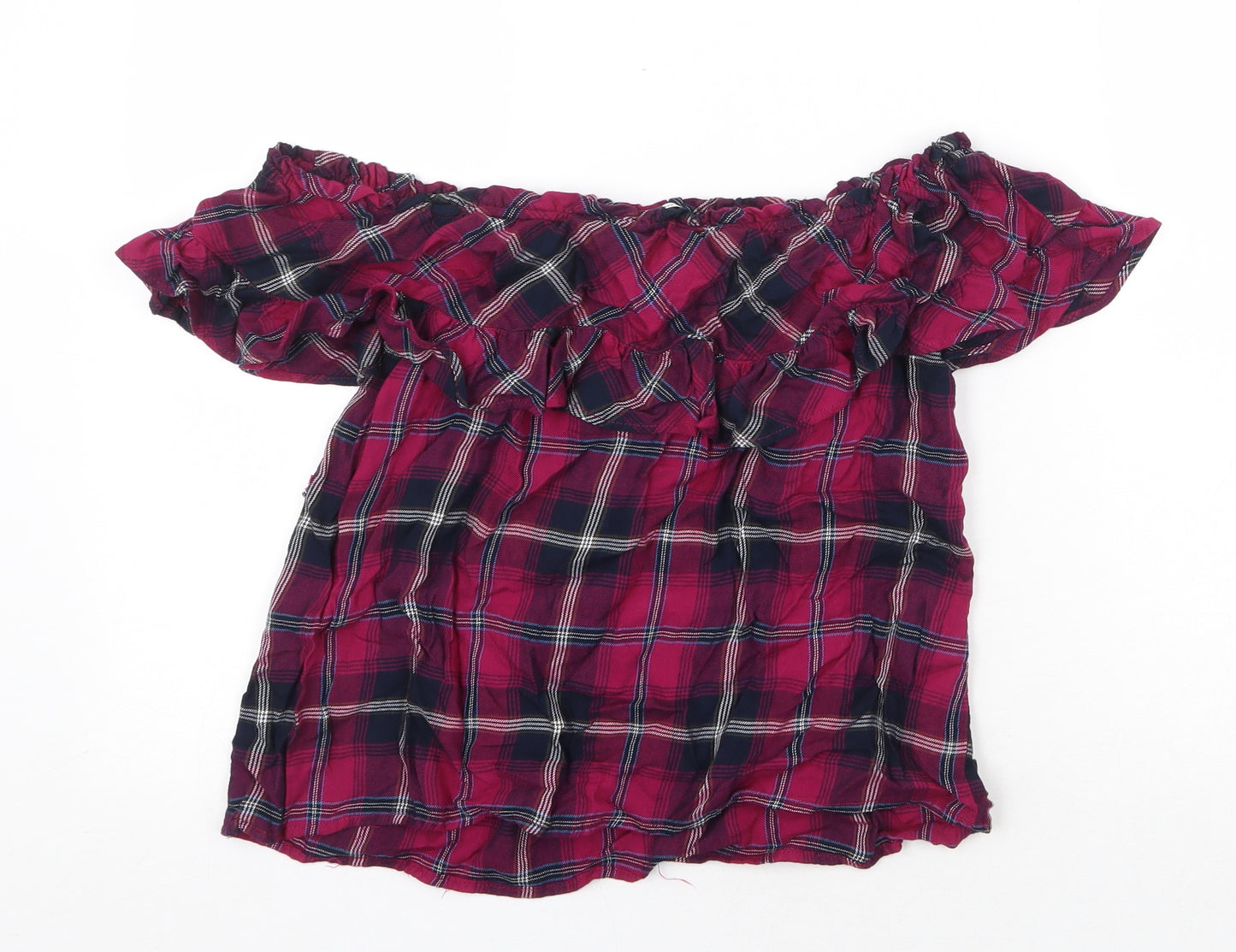 Stradivarius Womens Purple Plaid Viscose Basic Blouse Size M Off the Shoulder - Bardot