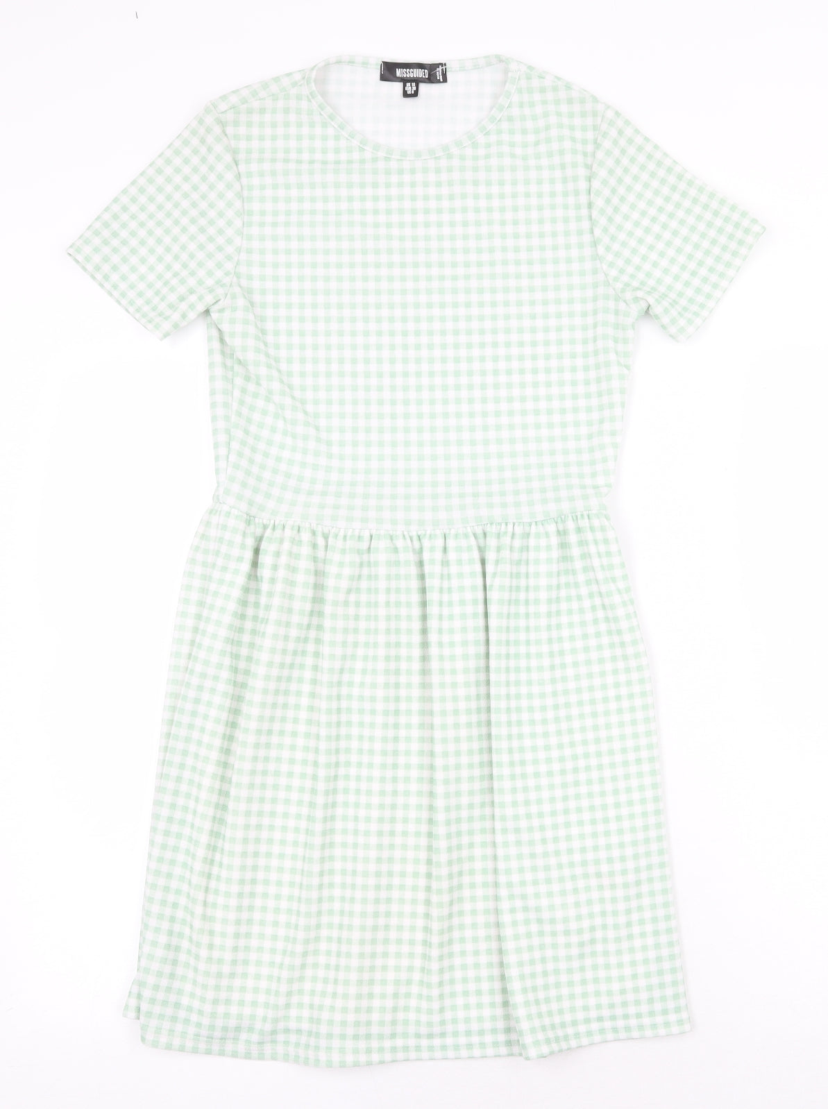 Missguided Womens Green Check Polyester T-Shirt Dress Size 10 Crew Neck Pullover