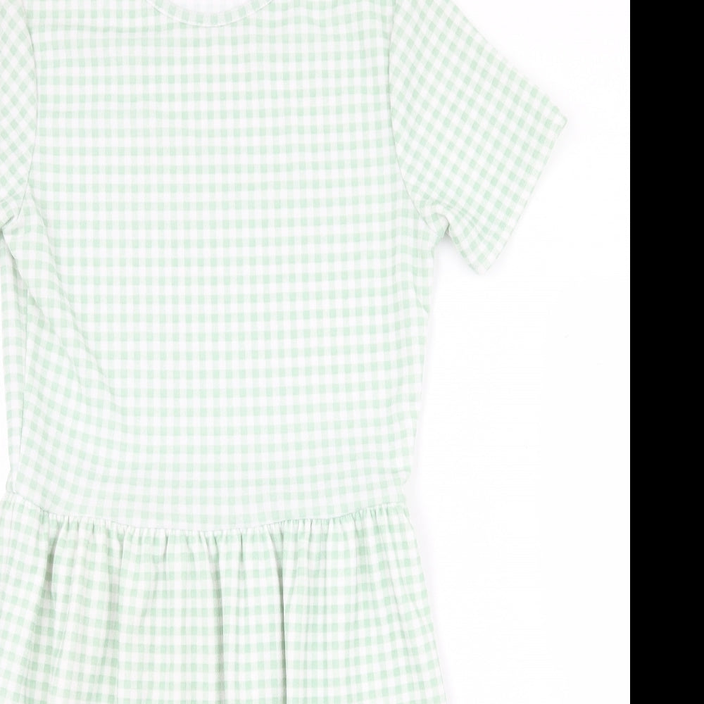 Missguided Womens Green Check Polyester T-Shirt Dress Size 10 Crew Neck Pullover
