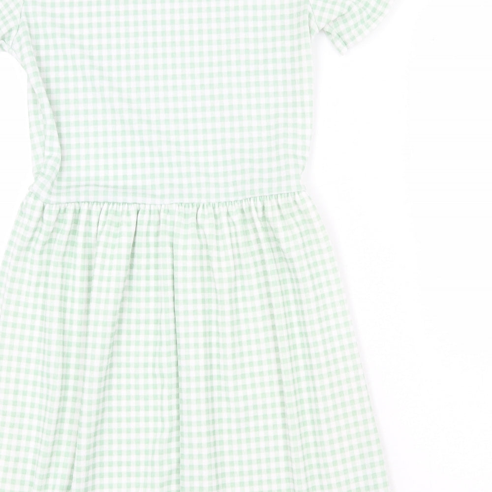 Missguided Womens Green Check Polyester T-Shirt Dress Size 10 Crew Neck Pullover