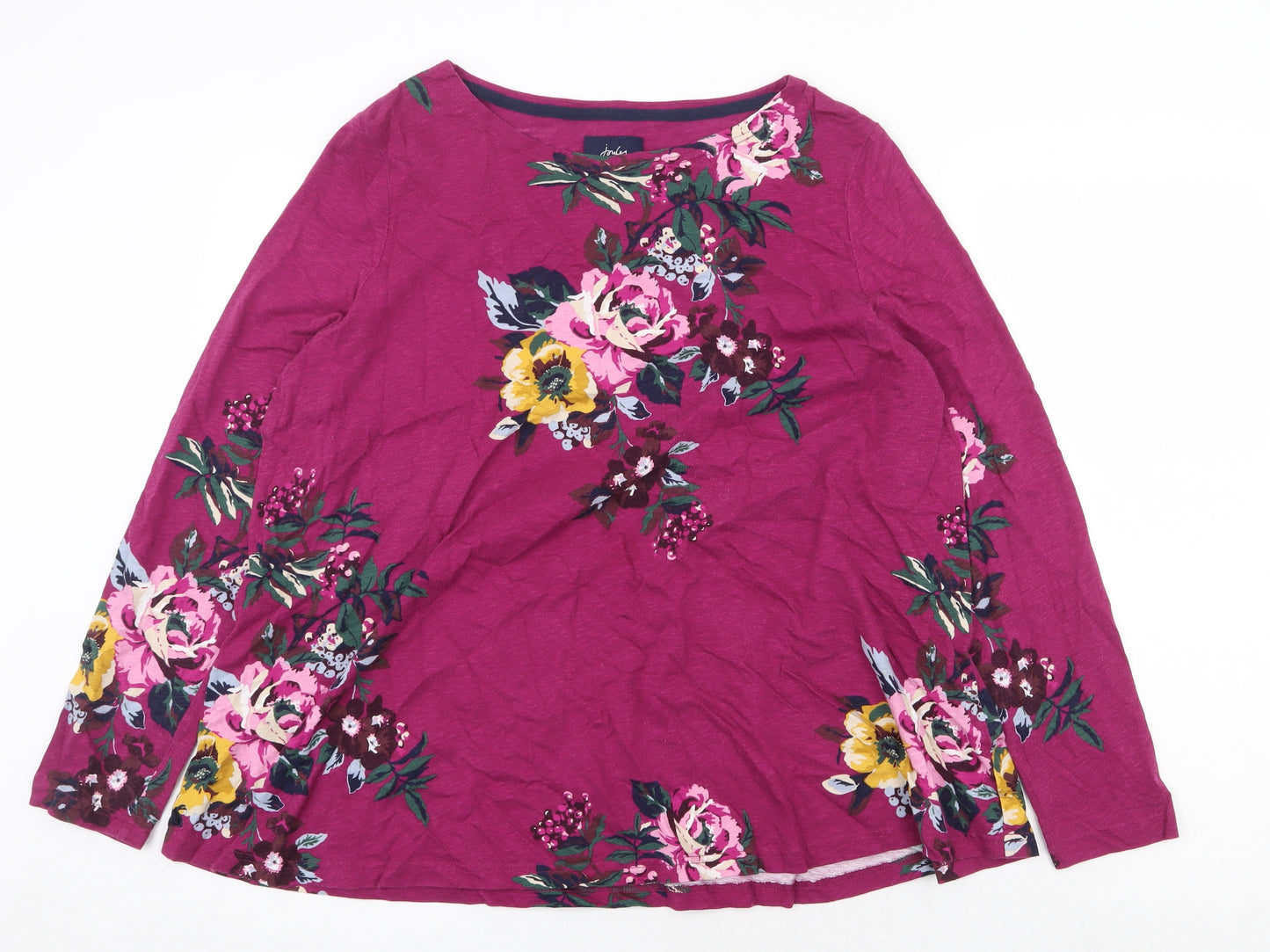 Joules Womens Purple Floral 100% Cotton Basic Blouse Size 18 Boat Neck