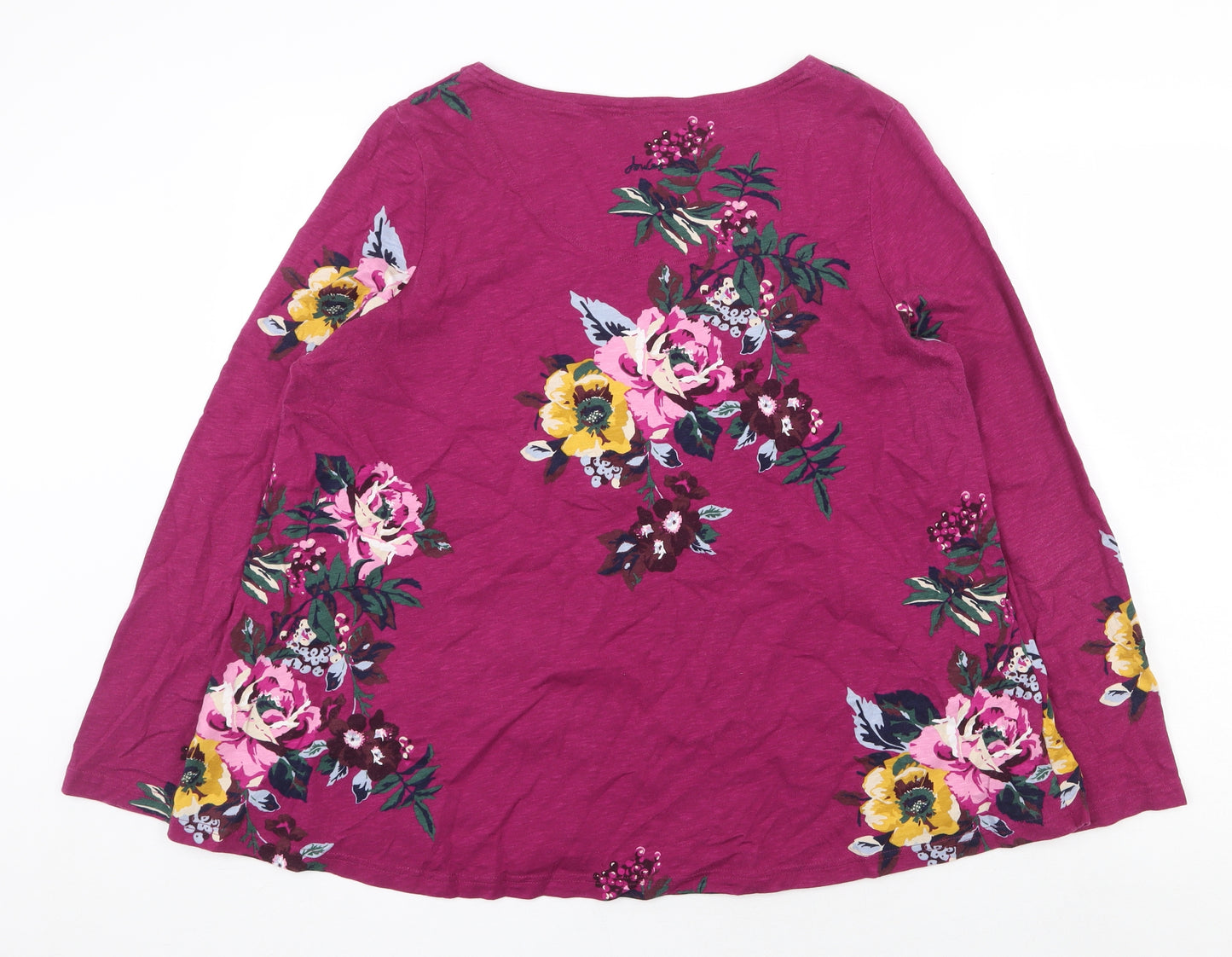 Joules Womens Purple Floral 100% Cotton Basic Blouse Size 18 Boat Neck