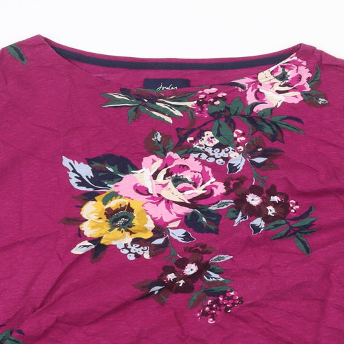 Joules Womens Purple Floral 100% Cotton Basic Blouse Size 18 Boat Neck