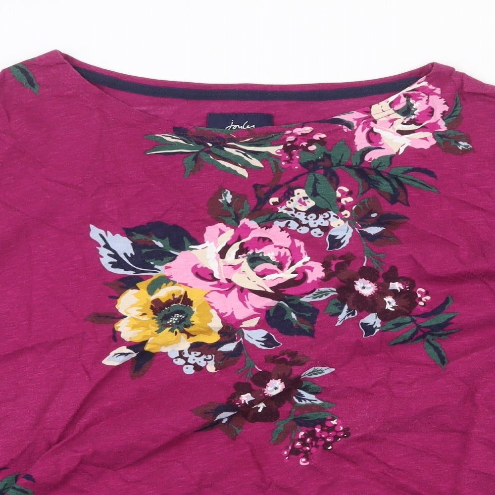 Joules Womens Purple Floral 100% Cotton Basic Blouse Size 18 Boat Neck