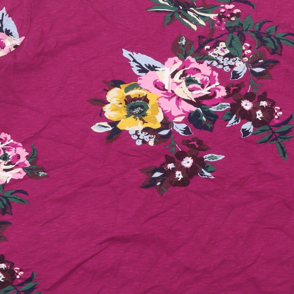 Joules Womens Purple Floral 100% Cotton Basic Blouse Size 18 Boat Neck