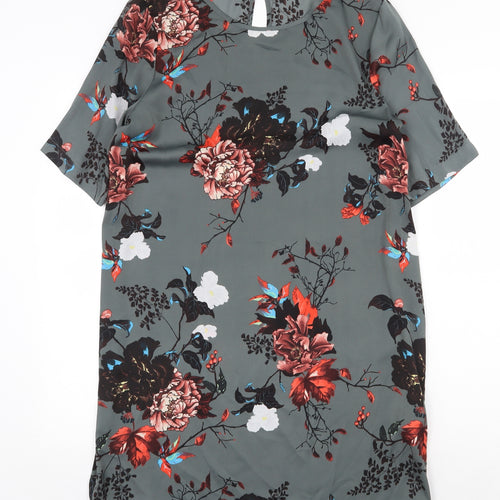 Only Womens Grey Floral Polyester Shift Size 12 Boat Neck Button