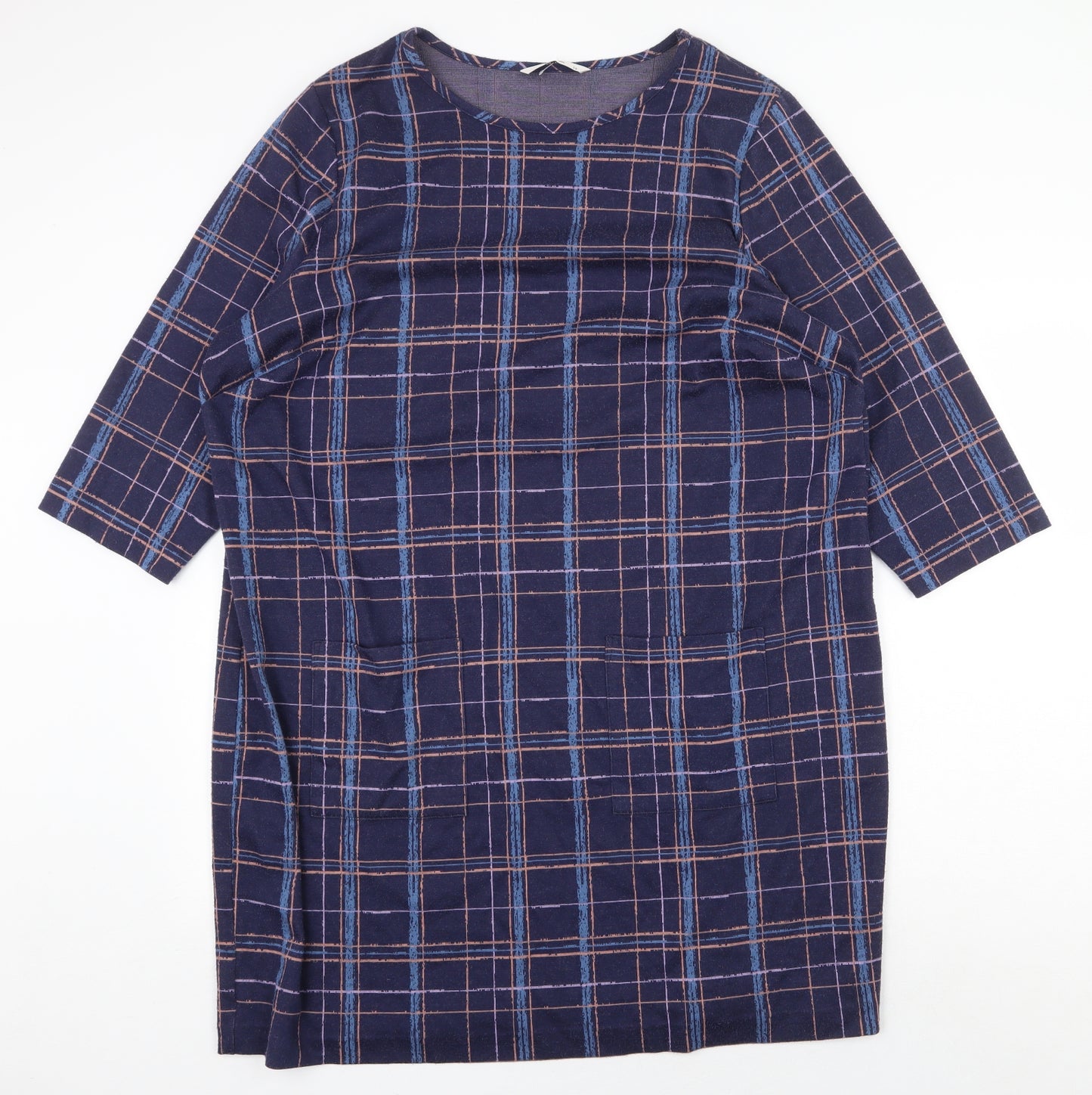 TU Womens Purple Plaid Polyester Shift Size 22 Boat Neck Pullover