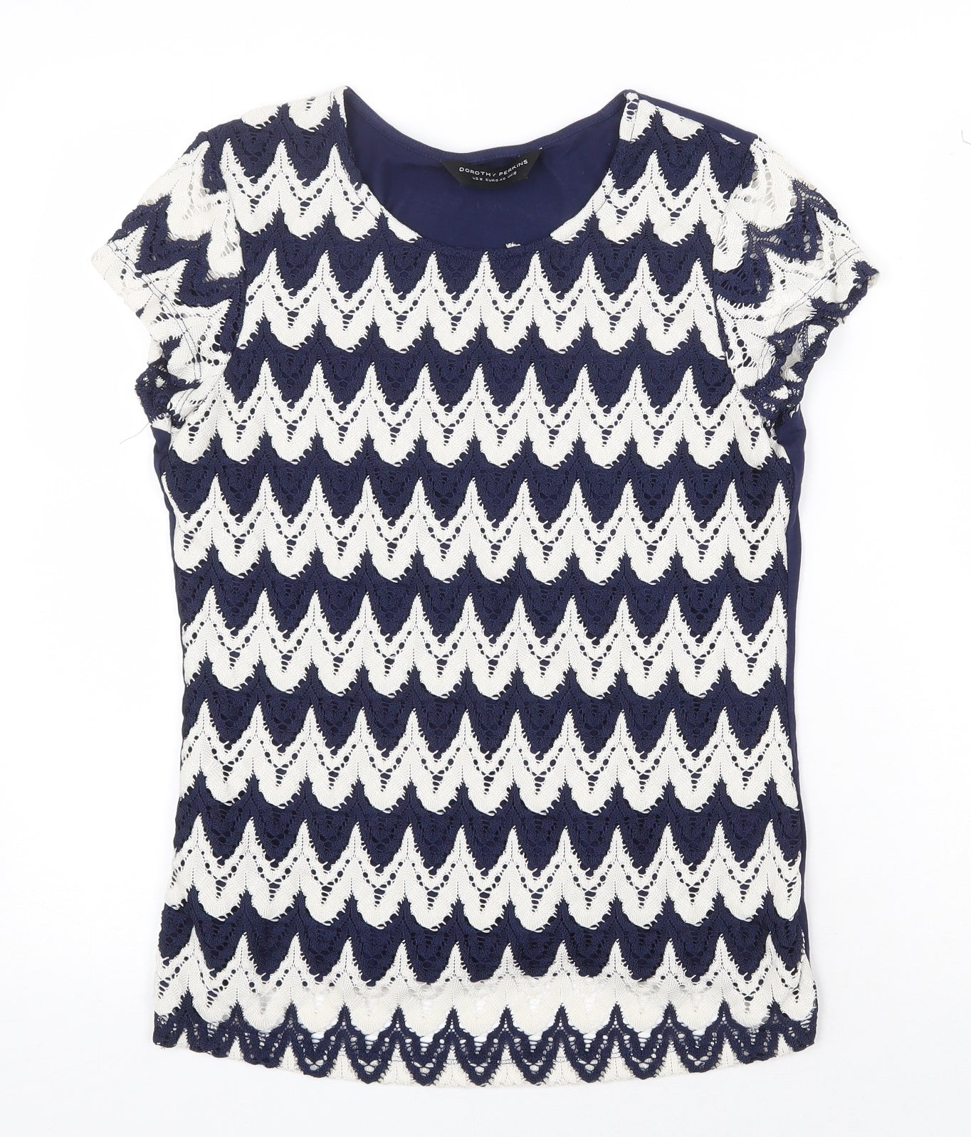 Dorothy Perkins Womens Blue Striped Polyester Basic T-Shirt Size 12 Scoop Neck